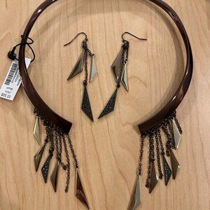 NWT White House Black Market | 3-Tone Metal Open Choker + Matching Earrings